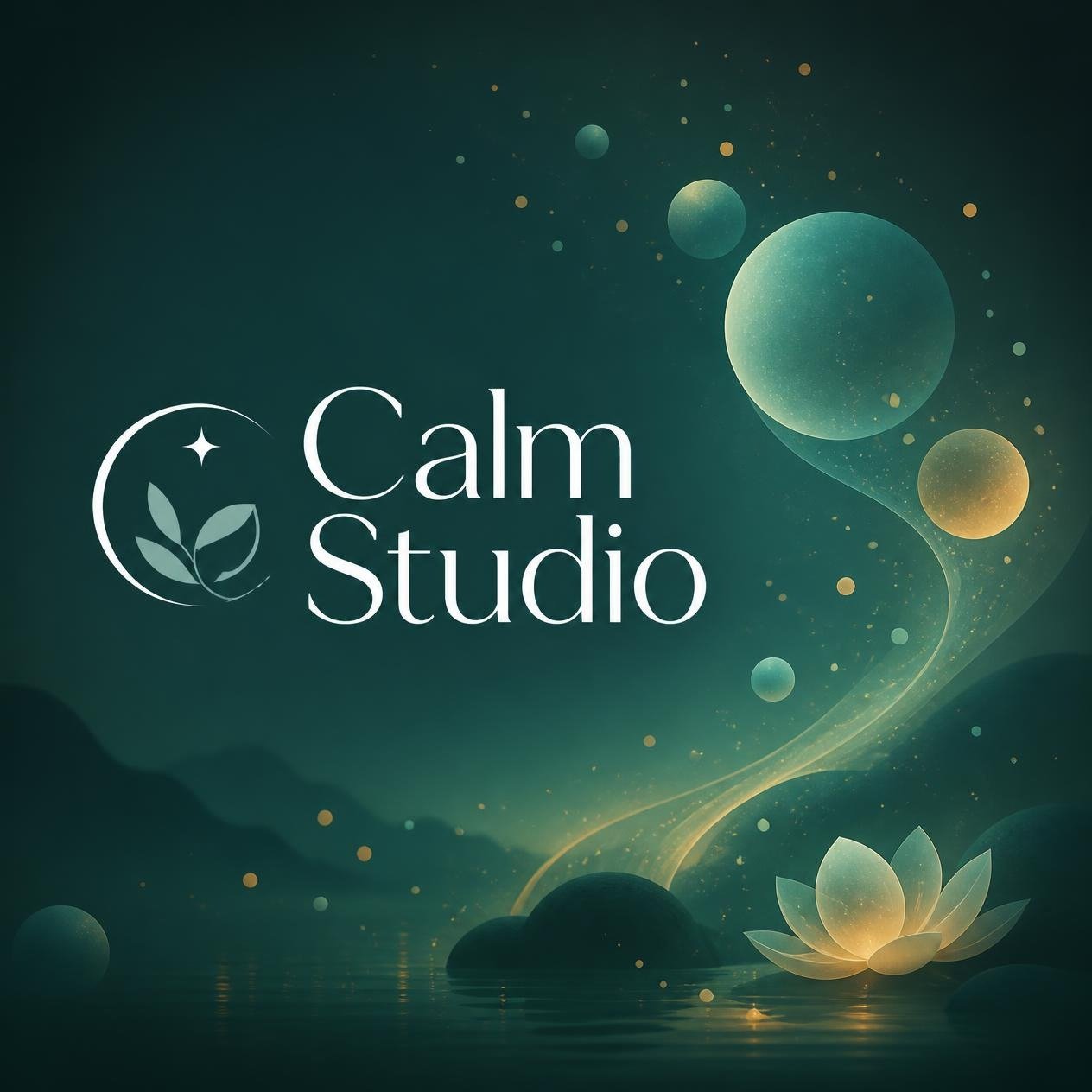 Calm Studio key art: a glowing lotus, floating orbs, and calm water beneath the Calm Studio logo