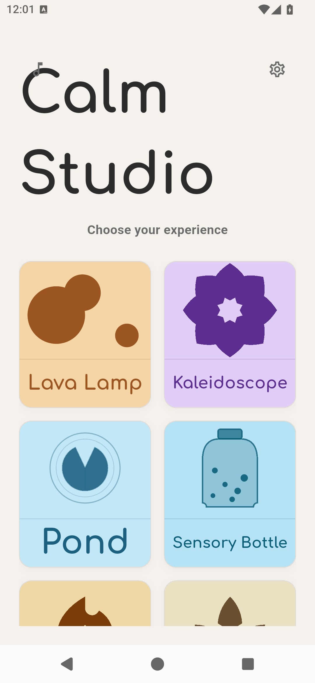 Calm Studio home screen, light mode